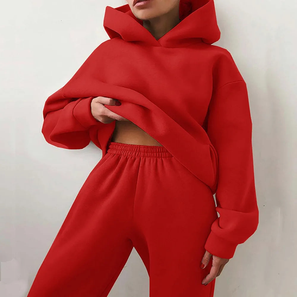Ensemble d’entraînement hiver – Pantalon molletonné et hoodie uni