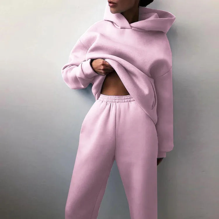 Ensemble d’entraînement hiver – Pantalon molletonné et hoodie uni